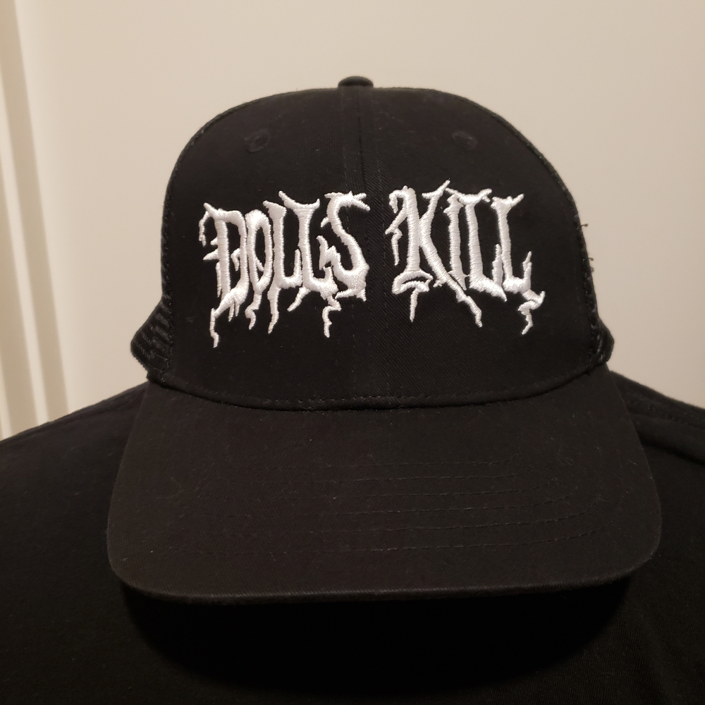 " Dolls Kill " Black and White Logo Trucker Hat